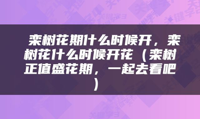  栾树花期什么时候开，栾树花什么时候开花（栾树正值盛花期，一起去看吧→） 