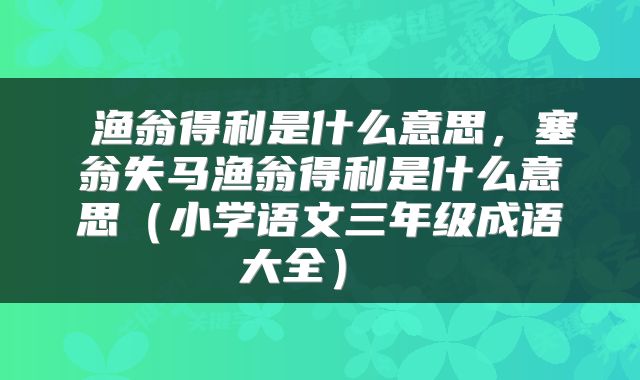  渔翁得利是什么意思，塞翁失马渔翁得利是什么意思（小学语文三年级成语大全） 