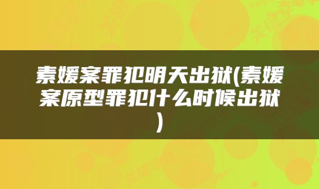 素媛案罪犯明天出狱(素媛案原型罪犯什么时候出狱)