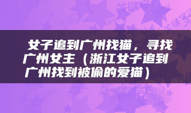 女子追到广州找猫,寻找广州女主(浙江女子追到广州找到被偷的爱猫)