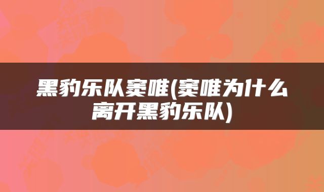 黑豹乐队窦唯(窦唯为什么离开黑豹乐队)