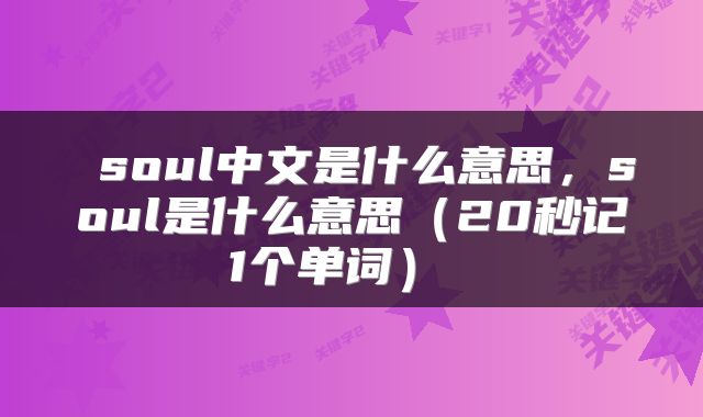  soul中文是什么意思，soul是什么意思（20秒记1个单词） 