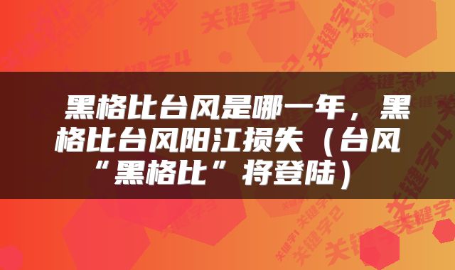  黑格比台风是哪一年，黑格比台风阳江损失（台风“黑格比”将登陆） 