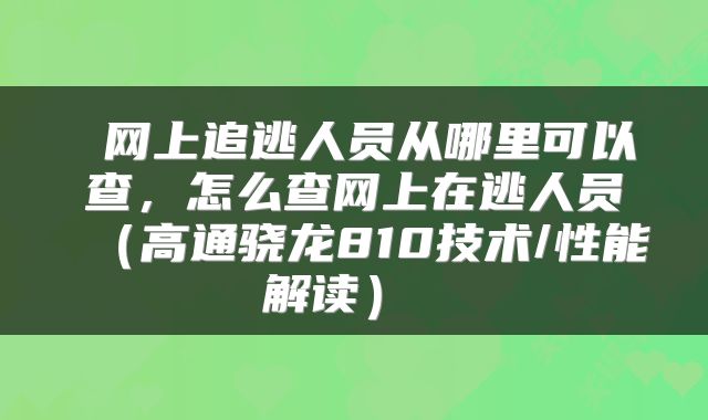 网上追逃人员从哪里可以查,怎么查网上在逃人员(高通骁龙810技术/性能解读)