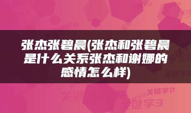 张杰张碧晨(张杰和张碧晨是什么关系张杰和谢娜的感情怎么样)
