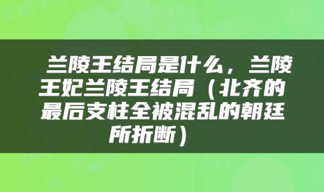  兰陵王结局是什么，兰陵王妃兰陵王结局（北齐的最后支柱全被混乱的朝廷所折断） 