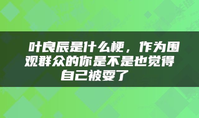  叶良辰是什么梗，作为围观群众的你是不是也觉得自己被耍了 