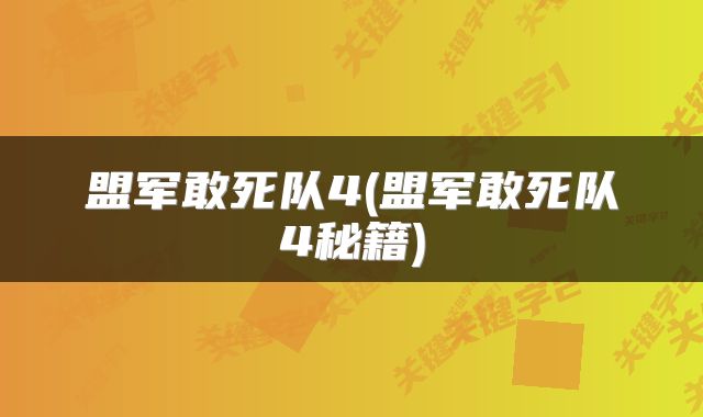 盟军敢死队4(盟军敢死队4秘籍)