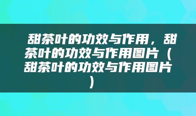  甜茶叶的功效与作用，甜茶叶的功效与作用图片（甜茶叶的功效与作用图片） 