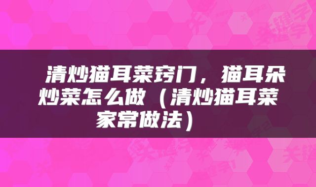  清炒猫耳菜窍门，猫耳朵炒菜怎么做（清炒猫耳菜家常做法） 