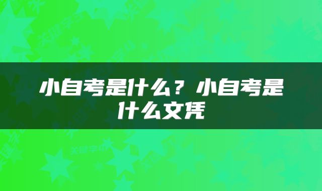 小自考是什么？小自考是什么文凭