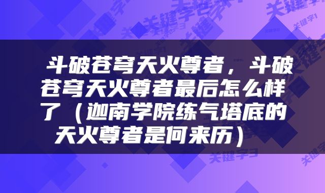  斗破苍穹天火尊者，斗破苍穹天火尊者最后怎么样了（迦南学院练气塔底的天火尊者是何来历） 