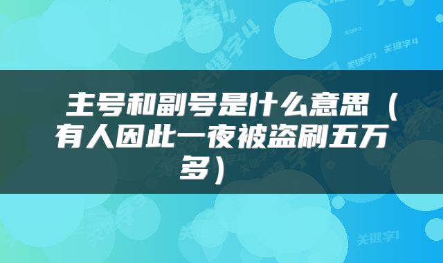  主号和副号是什么意思（有人因此一夜被盗刷五万多） 