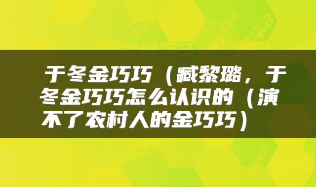  于冬金巧巧（臧黎璐，于冬金巧巧怎么认识的（演不了农村人的金巧巧） 