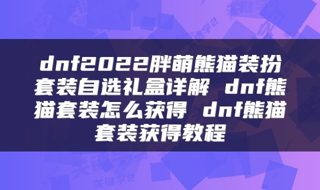 dnf2022胖萌熊猫装扮套装自选礼盒详解 dnf熊猫套装怎么获得 dnf熊猫套装获得教程