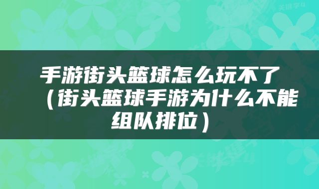 手游街头篮球怎么玩不了（街头篮球手游为什么不能组队排位）