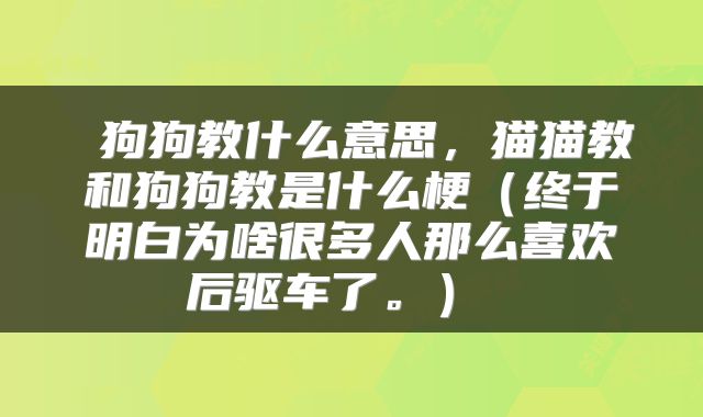 狗狗教什么意思,猫猫教和狗狗教是什么梗(终于明白为啥很多人那么喜欢后驱车了。)