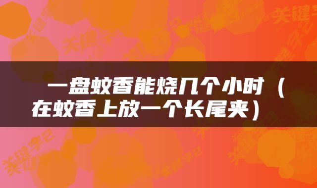  一盘蚊香能烧几个小时（在蚊香上放一个长尾夹） 