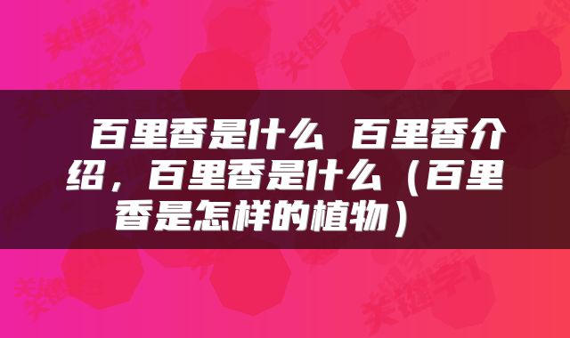  百里香是什么 百里香介绍，百里香是什么（百里香是怎样的植物） 