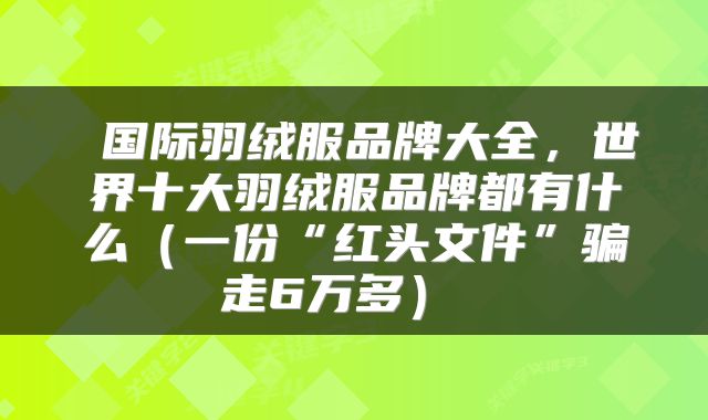  国际羽绒服品牌大全，世界十大羽绒服品牌都有什么（一份“红头文件”骗走6万多） 