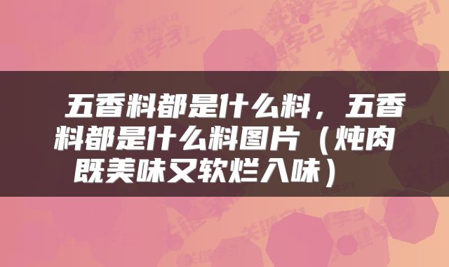五香料都是什么料,五香料都是什么料图片(炖肉既美味又软烂入味)