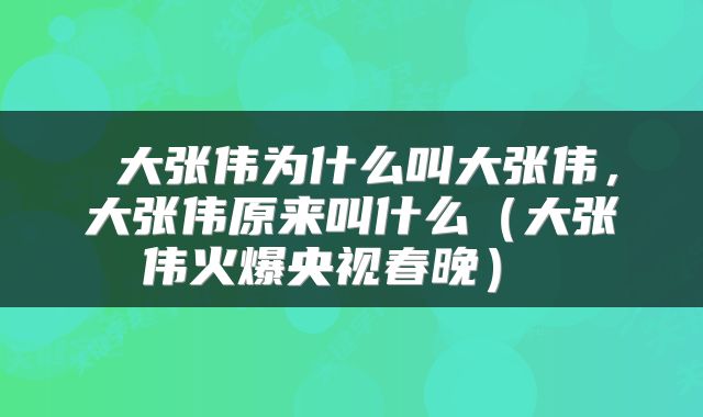  大张伟为什么叫大张伟，大张伟原来叫什么（大张伟火爆央视春晚） 