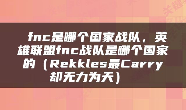  fnc是哪个国家战队，英雄联盟fnc战队是哪个国家的（Rekkles最Carry却无力为天） 