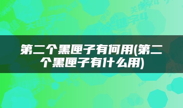 第二个黑匣子有何用(第二个黑匣子有什么用)