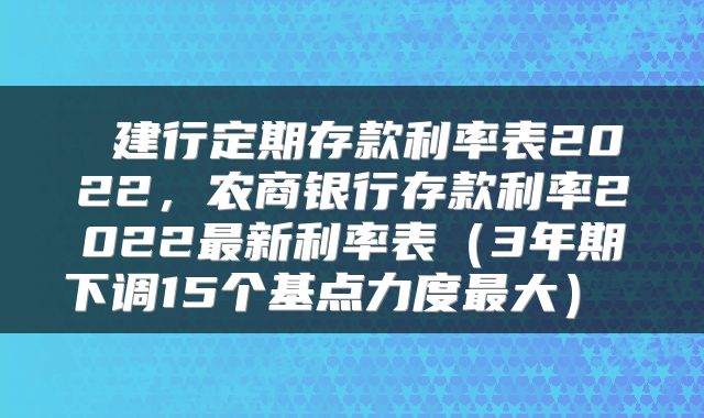 建行定期存款利率表2022，农商银行存款利率2022最新利率表（3年期下调15个基点力度最大） 