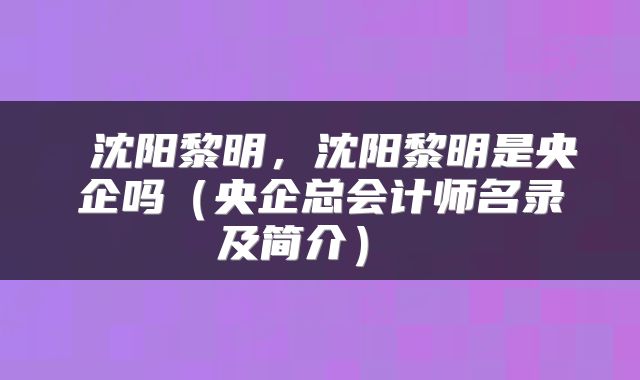  沈阳黎明，沈阳黎明是央企吗（央企总会计师名录及简介） 