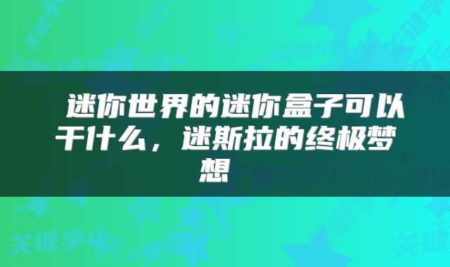  迷你世界的迷你盒子可以干什么，迷斯拉的终极梦想 