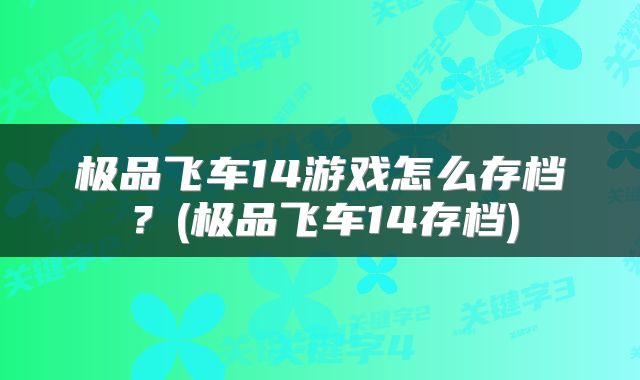 极品飞车14游戏怎么存档？(极品飞车14存档)