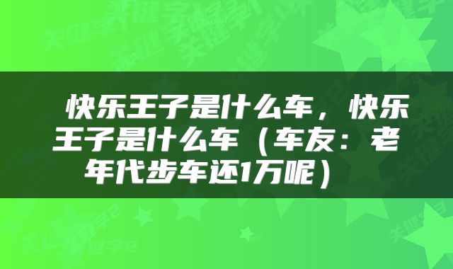快乐王子是什么车,快乐王子是什么车(车友:老年代步车还1万呢)