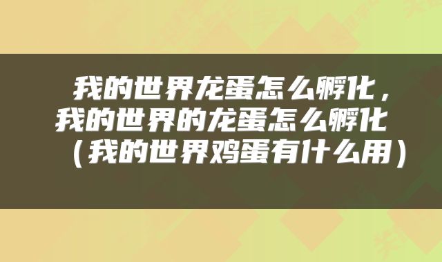  我的世界龙蛋怎么孵化，我的世界的龙蛋怎么孵化（我的世界鸡蛋有什么用） 