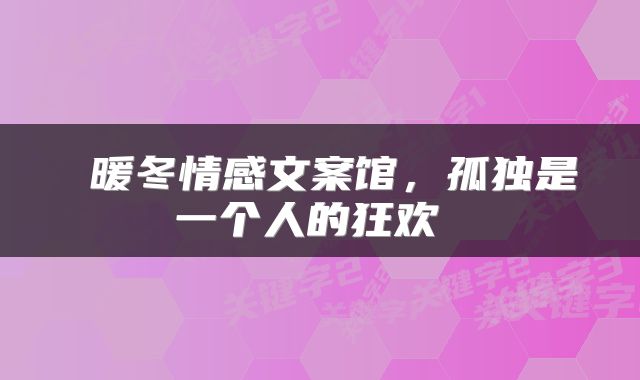  暖冬情感文案馆，孤独是一个人的狂欢 