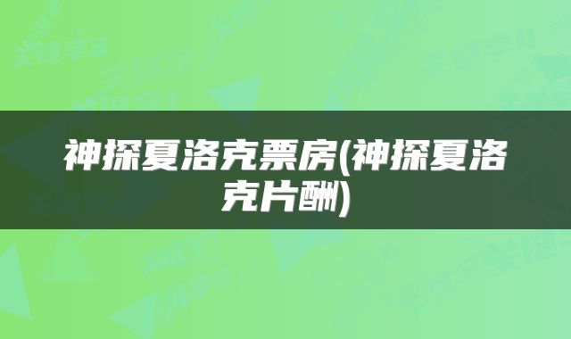 神探夏洛克票房(神探夏洛克片酬)