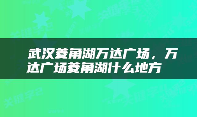 武汉菱角湖万达广场,万达广场菱角湖什么地方
