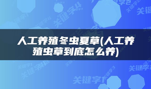 人工养殖冬虫夏草(人工养殖虫草到底怎么养)