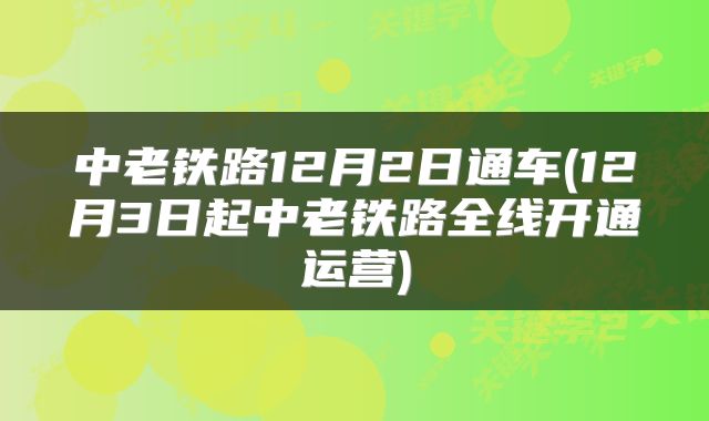 中老铁路12月2日通车(12月3日起中老铁路全线开通运营)
