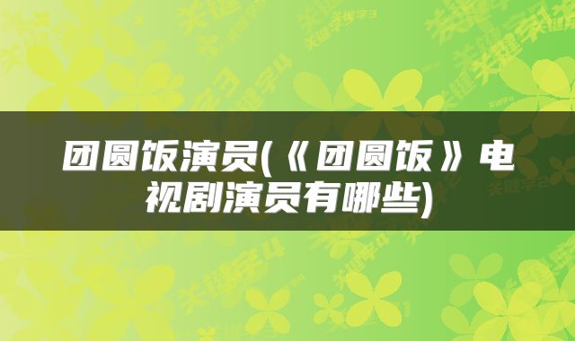 团圆饭演员(《团圆饭》电视剧演员有哪些)