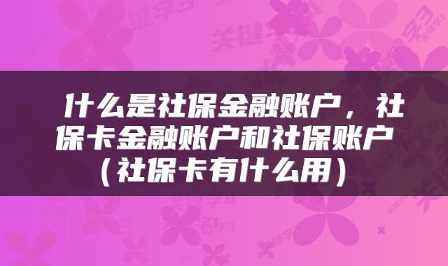  什么是社保金融账户，社保卡金融账户和社保账户（社保卡有什么用） 