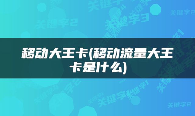 移动大王卡(移动流量大王卡是什么)