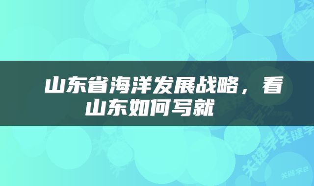  山东省海洋发展战略，看山东如何写就 