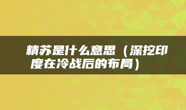  精苏是什么意思（深挖印度在冷战后的布局） 