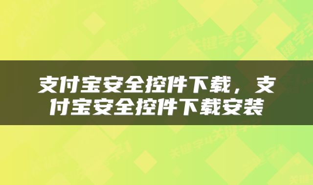 支付宝安全控件下载，支付宝安全控件下载安装