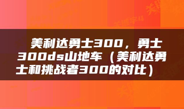  美利达勇士300，勇士300ds山地车（美利达勇士和挑战者300的对比） 