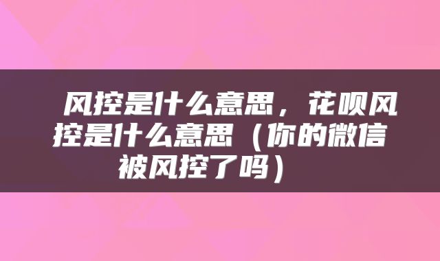  风控是什么意思，花呗风控是什么意思（你的微信被风控了吗） 