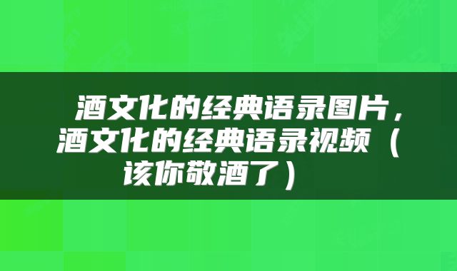  酒文化的经典语录图片，酒文化的经典语录视频（该你敬酒了） 