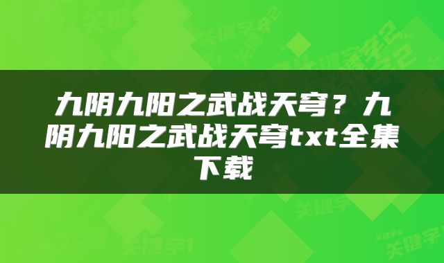 九阴九阳之武战天穹？九阴九阳之武战天穹txt全集下载