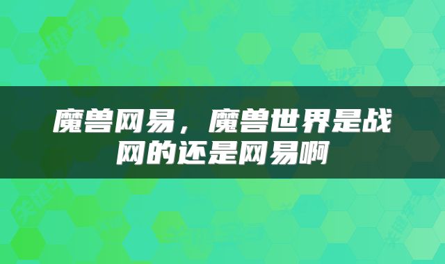 魔兽网易,魔兽世界是战网的还是网易啊